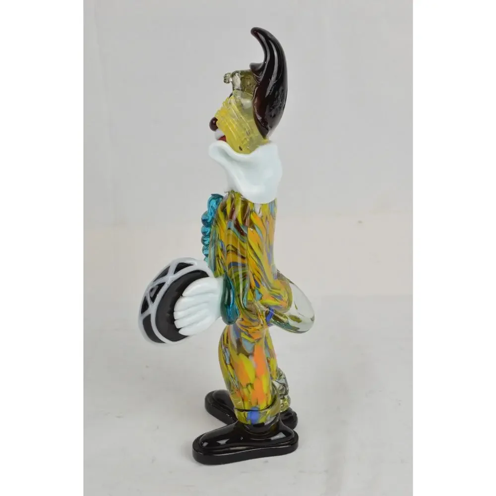 Vintage Murano Italian Hand Blown Art Glass Clown Figurine w/ Tambourine